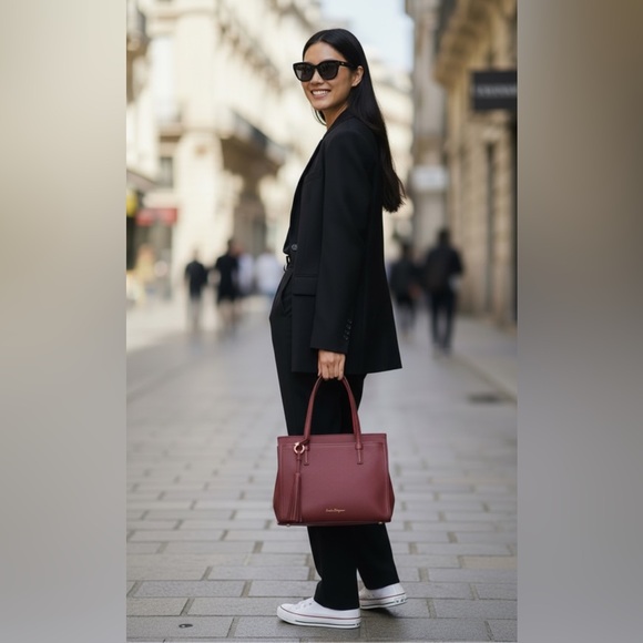 Salvatore Ferragamo Handbags - Salvatore Ferragamo Burgundy Leather Tote